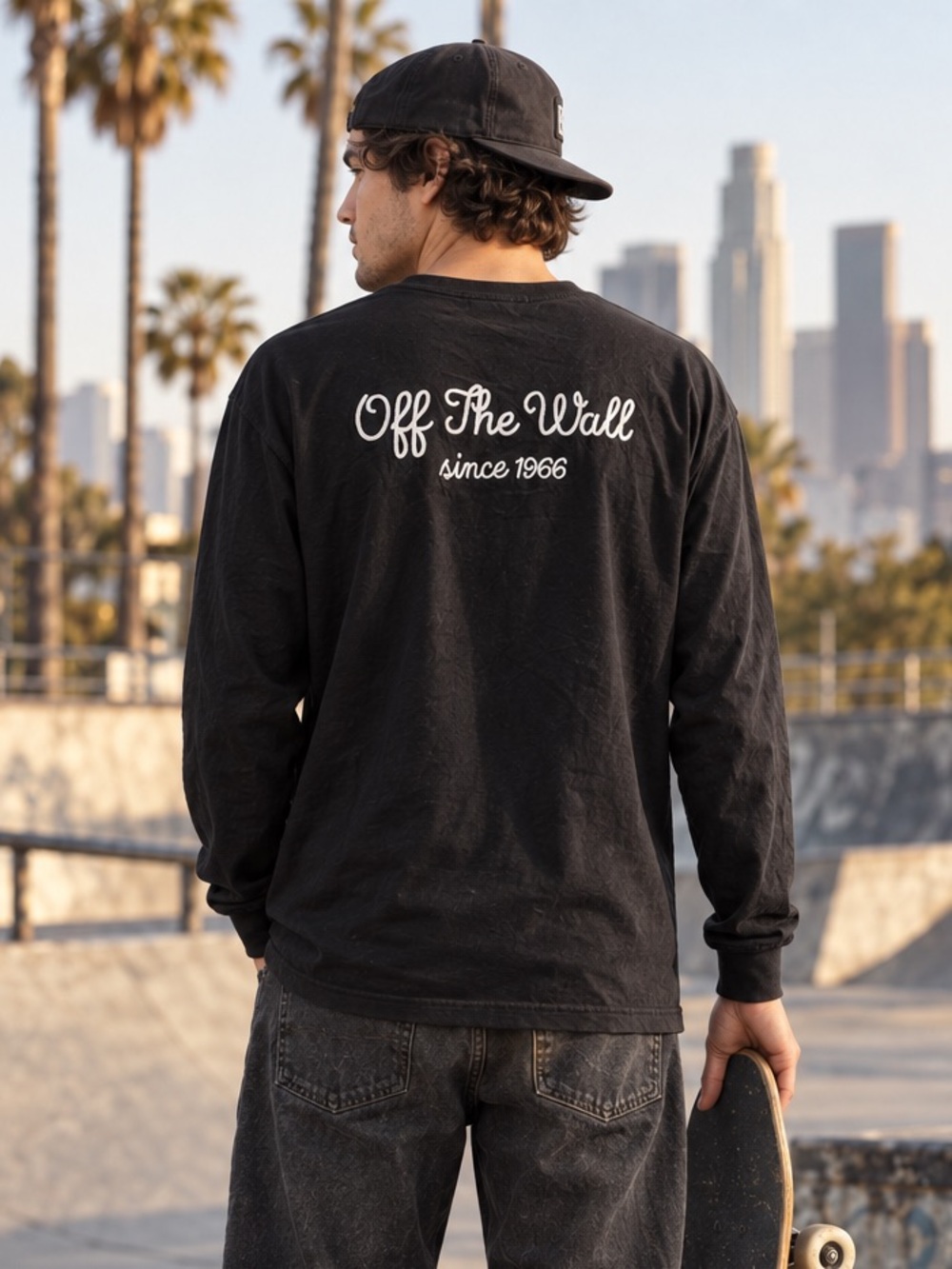 Vans Off The Wall Embroidered Black Long Sleeve Tee Shirt Men M Skater Y2K
